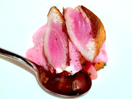Hamachi with Beet Foam and Créme Fraîche